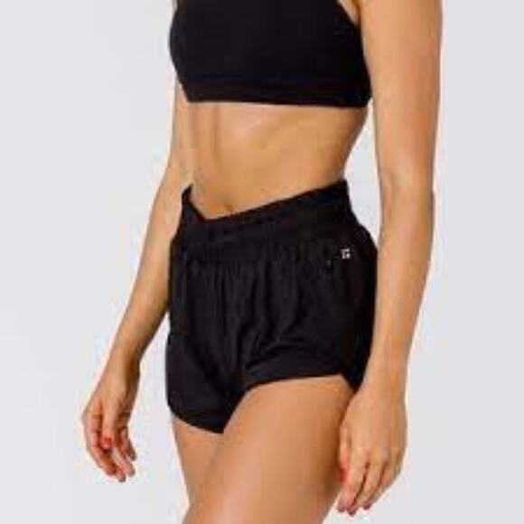 ACTA High Waist Running Shorts Women M Black Elastic Waist Zip Pocket Linersa - Picture 1 of 6